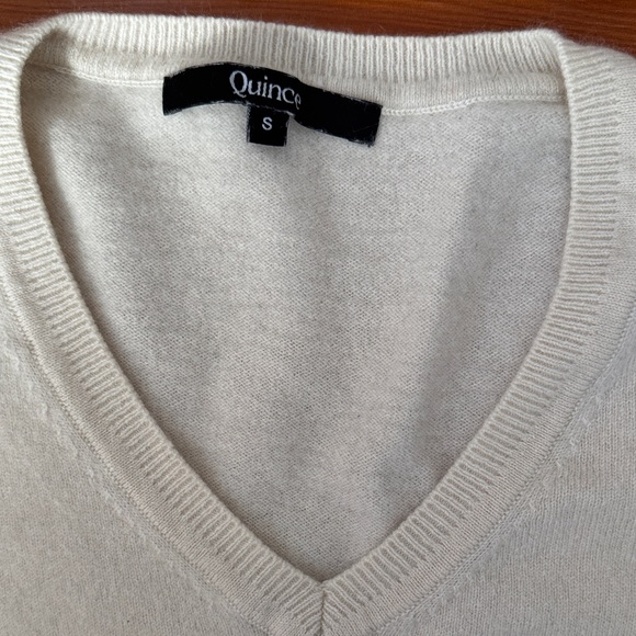Quince Cashmere Cream V-Neck Sweater - Picture 2 of 5